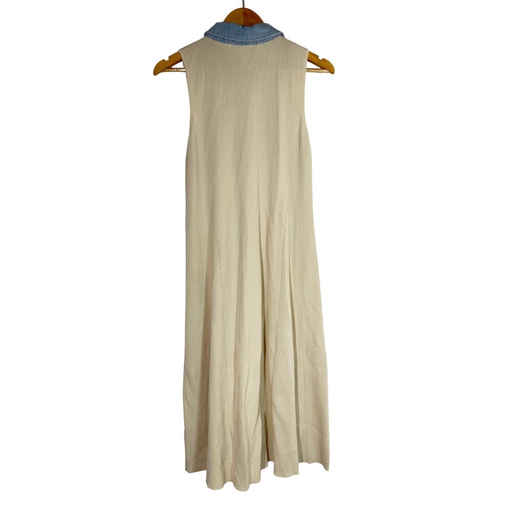 CeCe Sweater Dress Denim Collar Placket Sleeveless Rib Knit Midi Off White L - Picture 4 of 7
